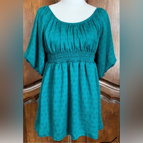 Odille Anthropologie Green Floral Lined Romantic Tunic Top Sz 6 - Picture 1 of 8